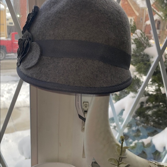 Nine West Charcoal Cloche Hat with Rosette Accents